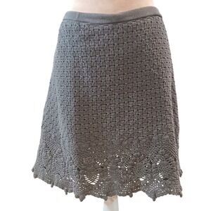 Athleta Gray Crochet Knit Lace Hem Skirt XL Cotton Boho Knee length Mini